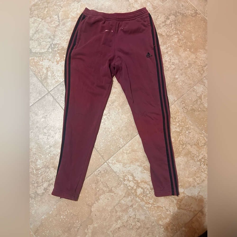 Adidas Red and Black Joggers Sleek Performance Sweatpants